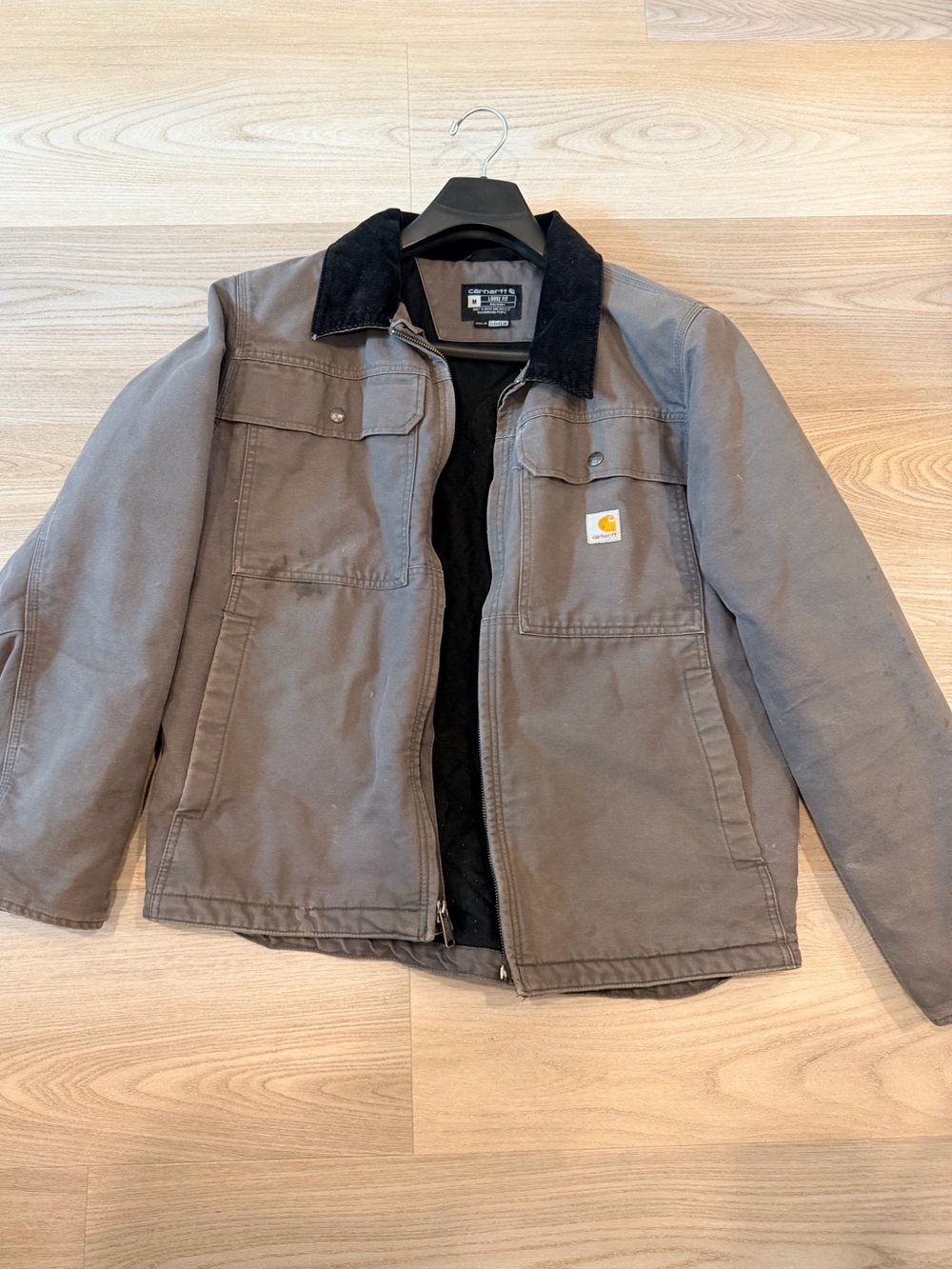 Carhartt vintage grey Work Jacket with Black Corduroy Collar